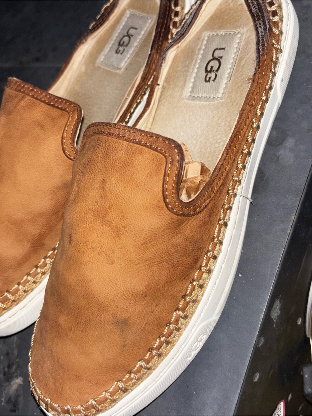 UGG Caleel Women's Cognac Leather Slip-On Casual Shoe - Picture 2 of 8